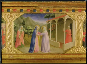 Marias besök hos Elisabet, från predellan till Bebådelsealtartavlan, omkring 1430-32